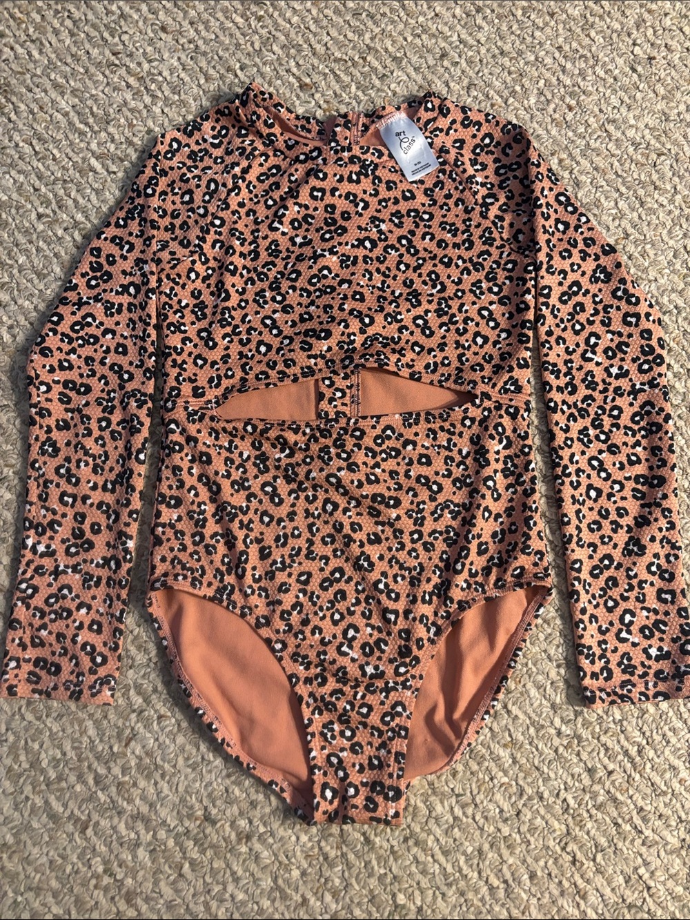 Art Class Girl’s Leopard Print Long-Sleeve Body Suit with Cutout , Size 8